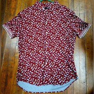 Men's XL Murano Liquid Luxury Slim Fit Red Floral Short Sleeve Shirt